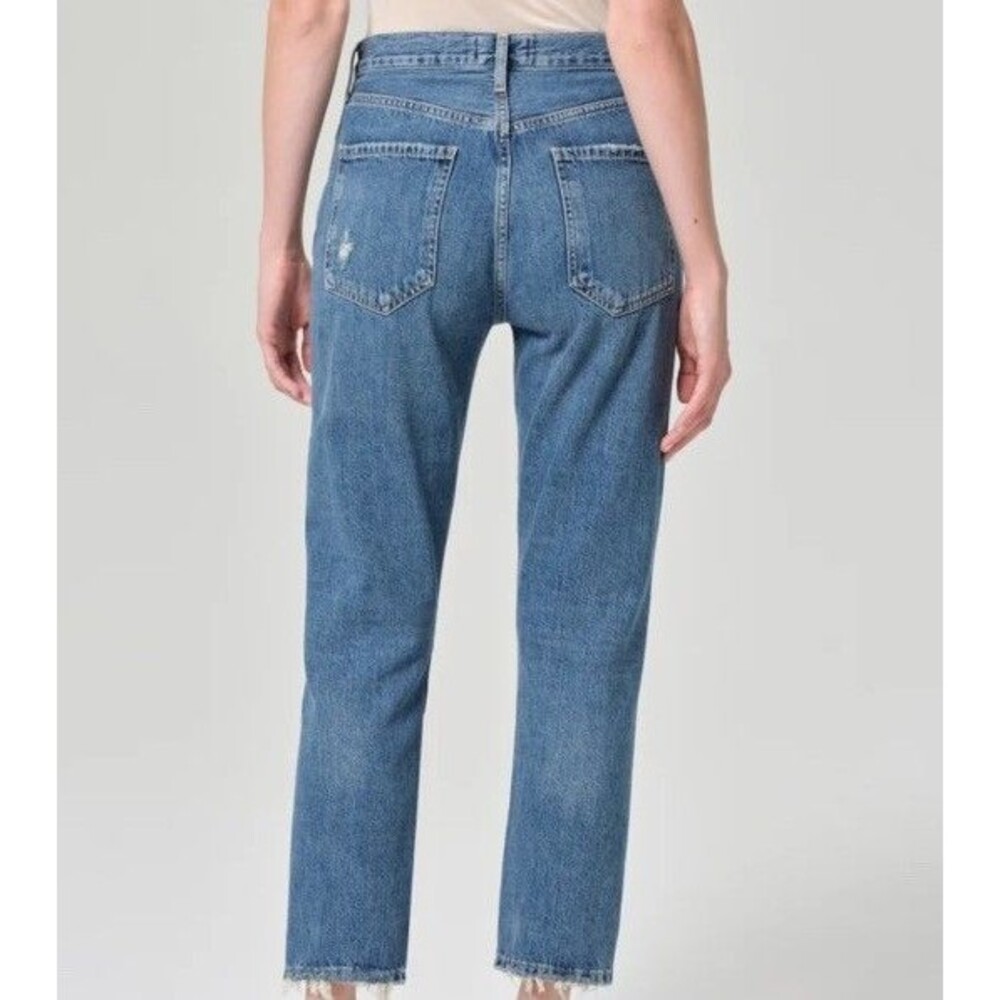 Agolde Size 24 Riley Crop Jeans Organic Cotton Blue Hi Rise Straight Leg Stretch